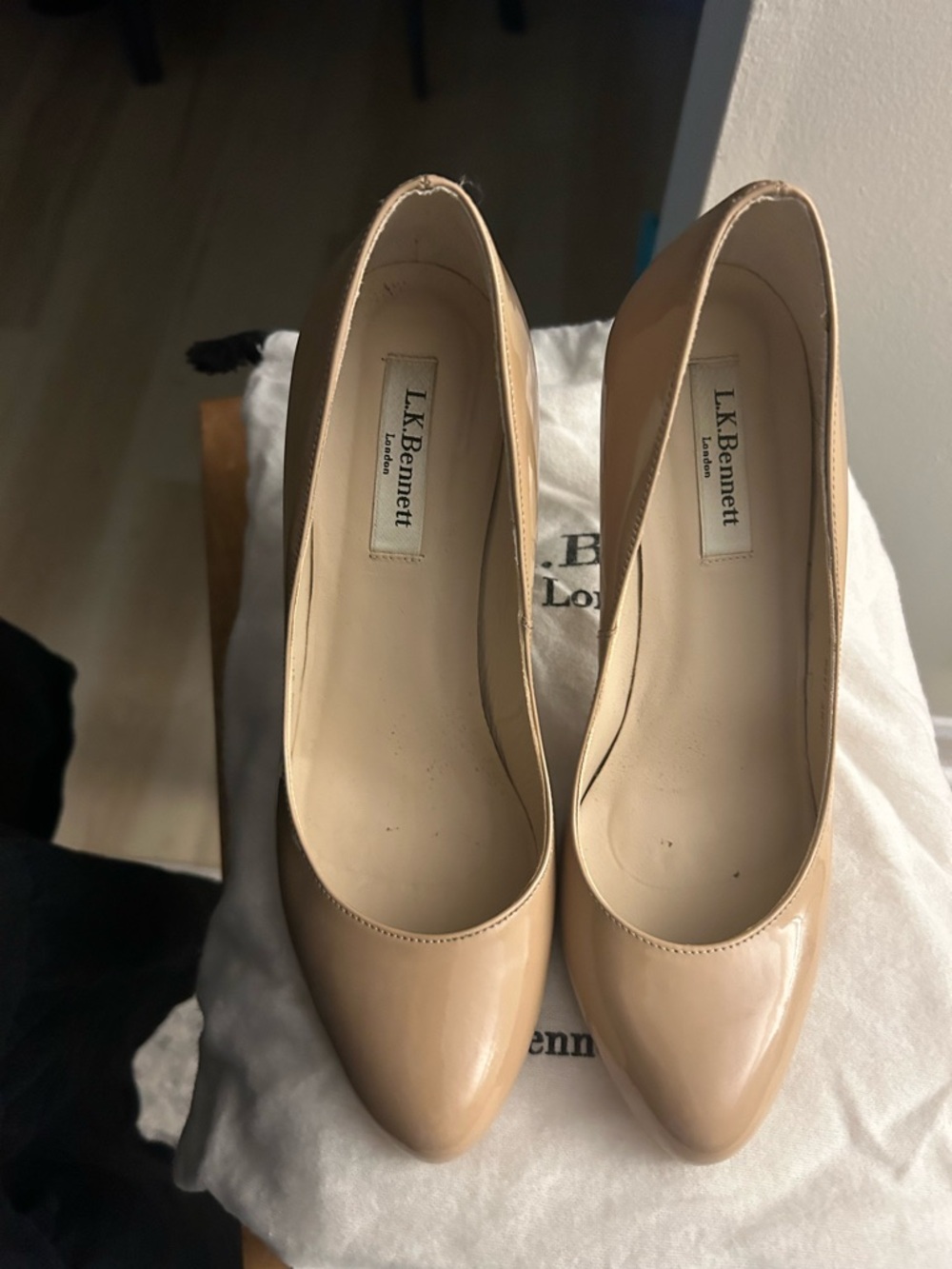 LK Bennett Nude Patent Leather Pointed Toe Pumps
